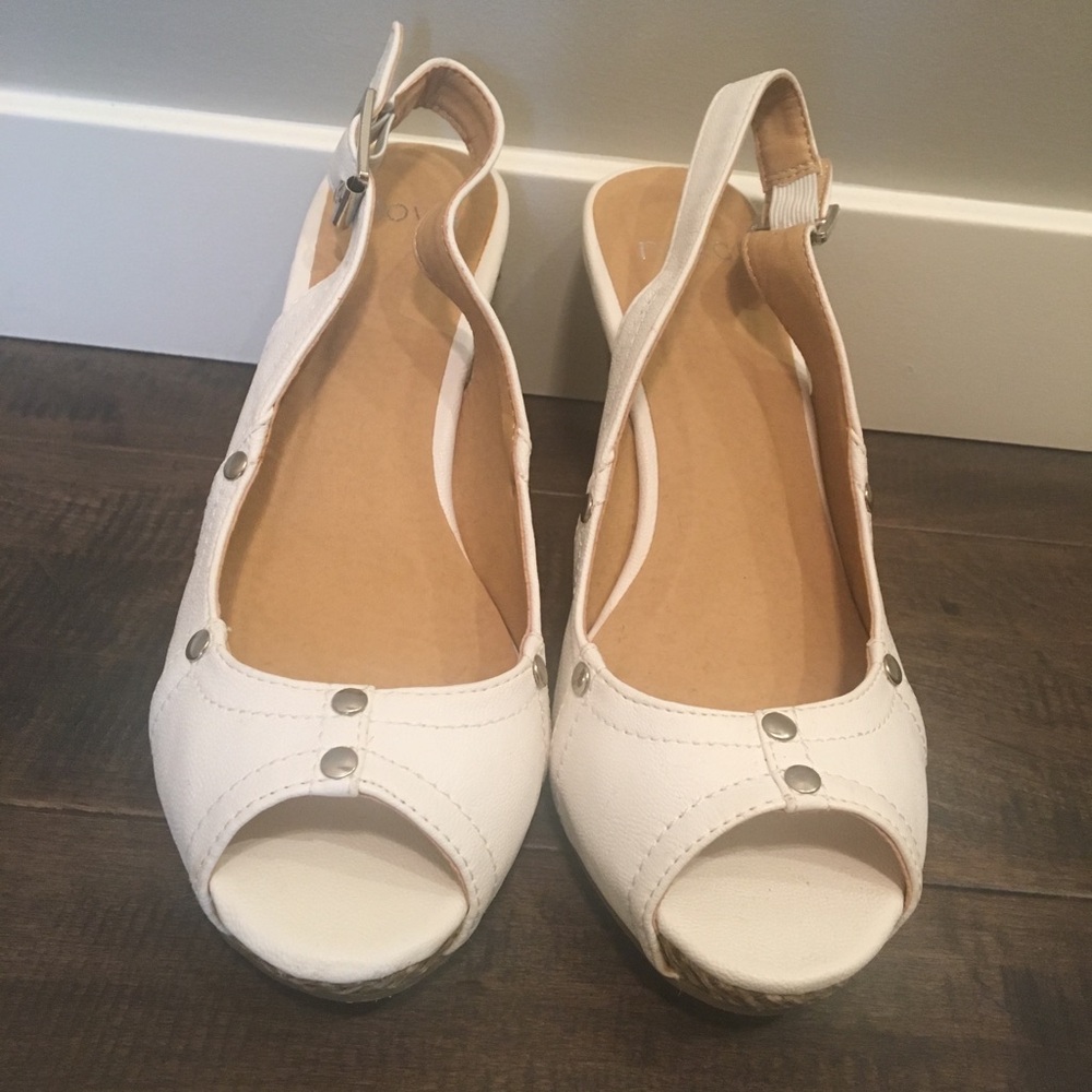 Novo White Slingback Wedge Sandals